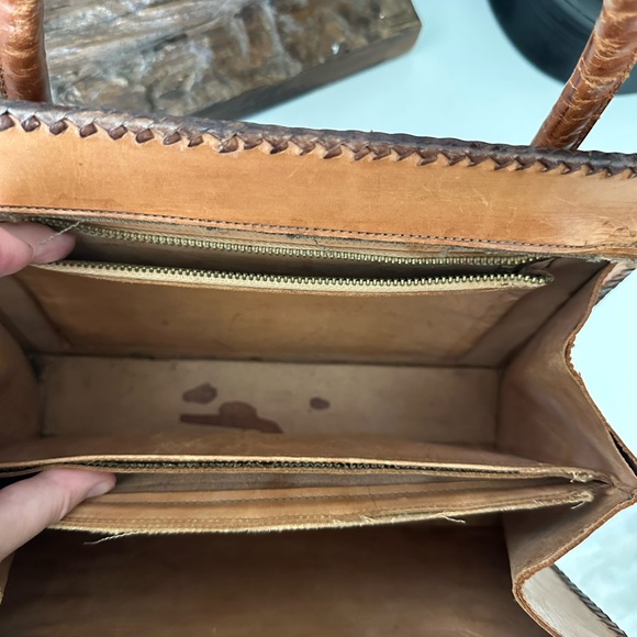 Vintage Leather Tooled Floral Embossed Satchel